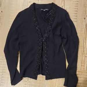 Jones New York Black Signature Beaded Cardigan